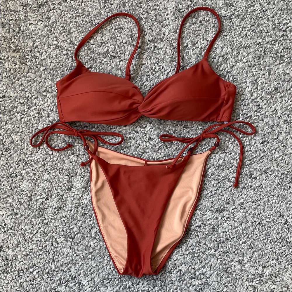J. Crew Rust Red Tie-Side Bikini Set